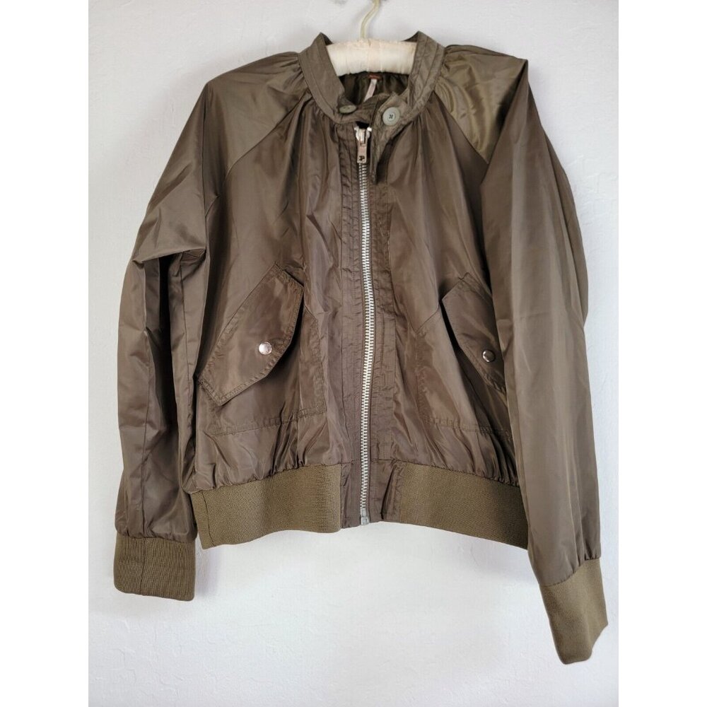Free People Womens Bomber Jacket Size Medium Olive Full-Zip Lightweight Pockets